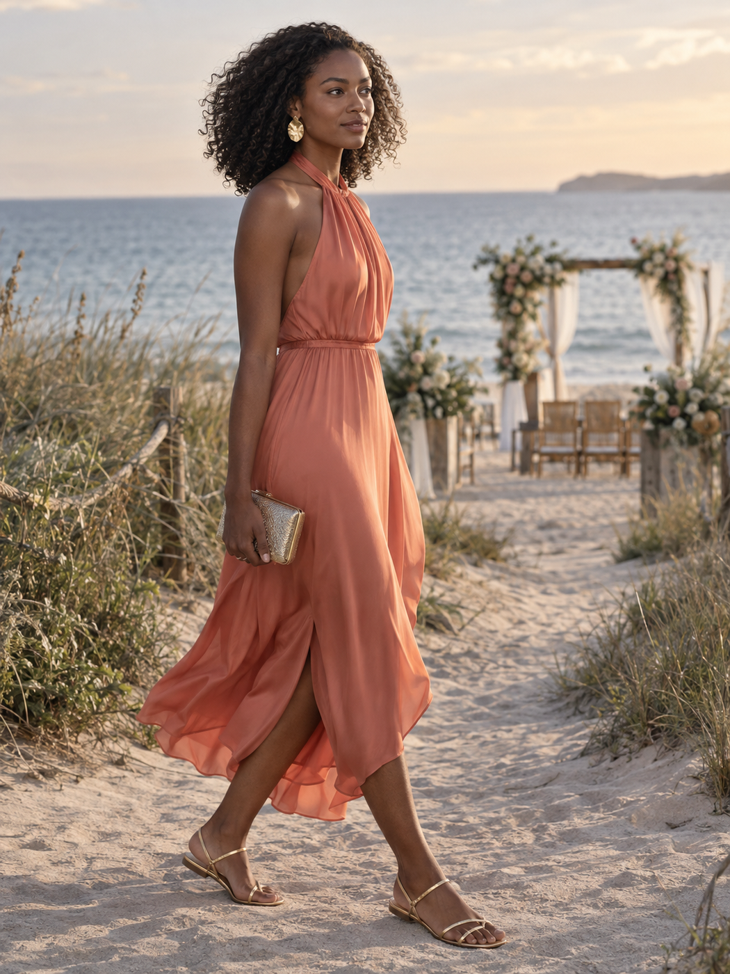 Cocktail wedding attire for a beach or destination venue